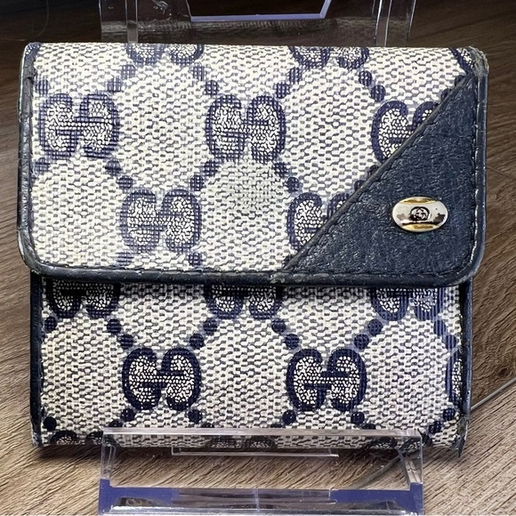Gucci GG Supreme Navy Small Coin Wallet - Leather Unisex Made in Italy - Picture 1 of 10
